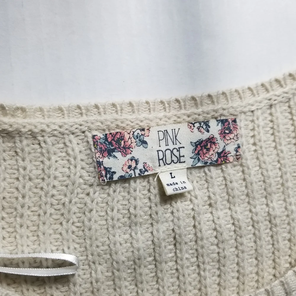 PINK ROSE WOMEN'S CREAM KNIT SWEATER WIT SIDE TIES SIZE LARGE